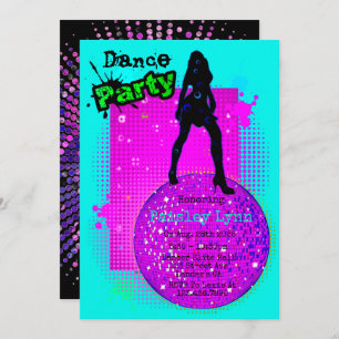 Neon Dance Birthday Party Invitation