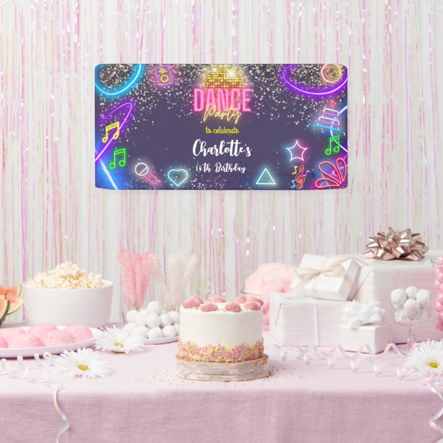 Neon dance party birthday banner (Party)