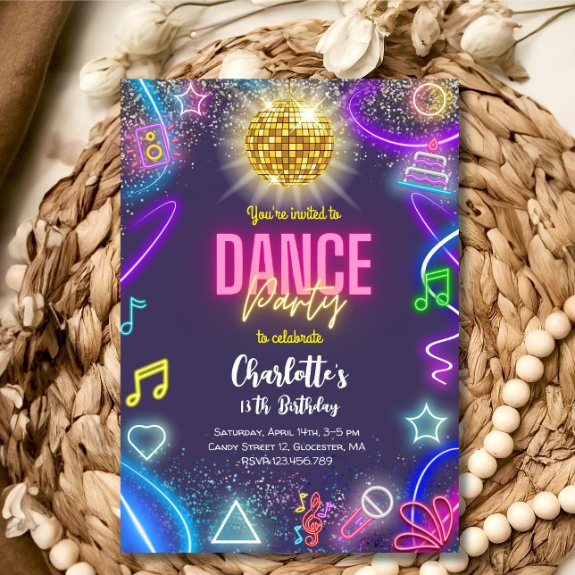Neon dance party birthday invitation (Creator Uploaded)