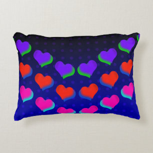 Neon Dark Hearts Retro Cartoon Fun Pattern Decorative Cushion