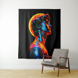 Neon David Statue  Tapestry
