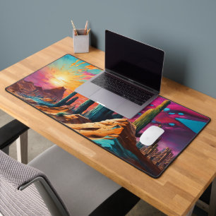 Neon Desert Dawn Desk Mat