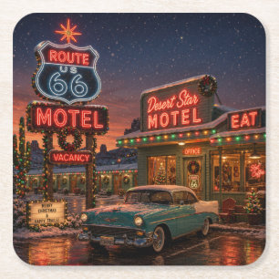 Neon Desert Motel Holiday Happy Hour Square Paper Coaster