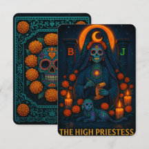 Neon Dia de los Muertes High Priestess Tarot Card