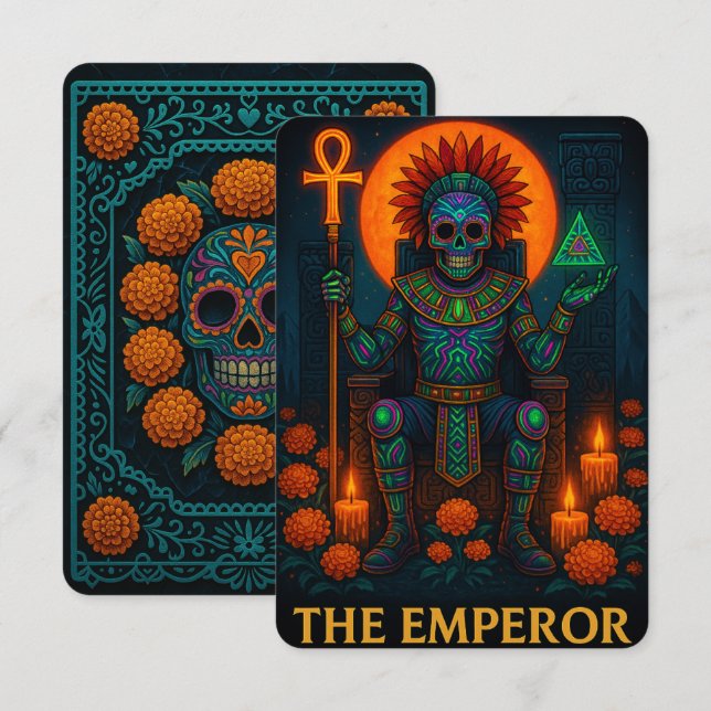Neon Dia de los Muertos Emperor Tarot Card (Front/Back)