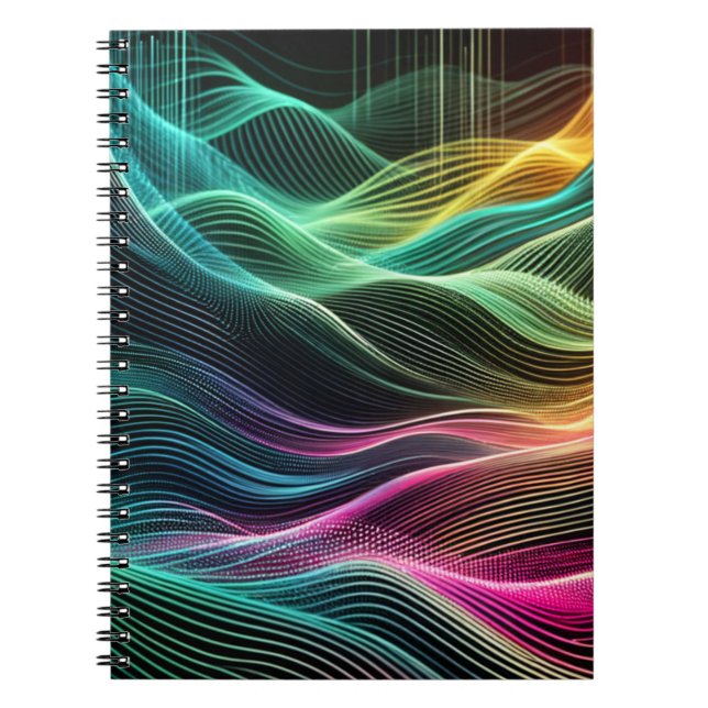 Neon Digital Wave Pattern Notebook (Front)