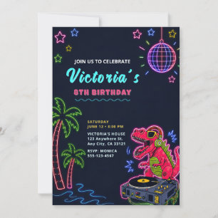Neon Dinosaur Birthday Invitation