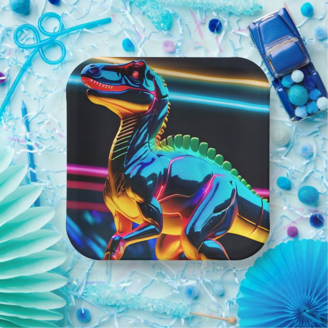 Neon Dinosaur Paper Plate (Party)