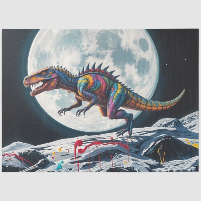 Neon Dinosaur Raptor Moon Decoupage Paper (Front)