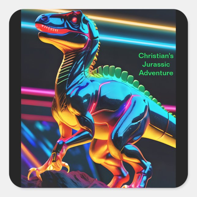 Neon Dinosaur Square Stickers (Front)
