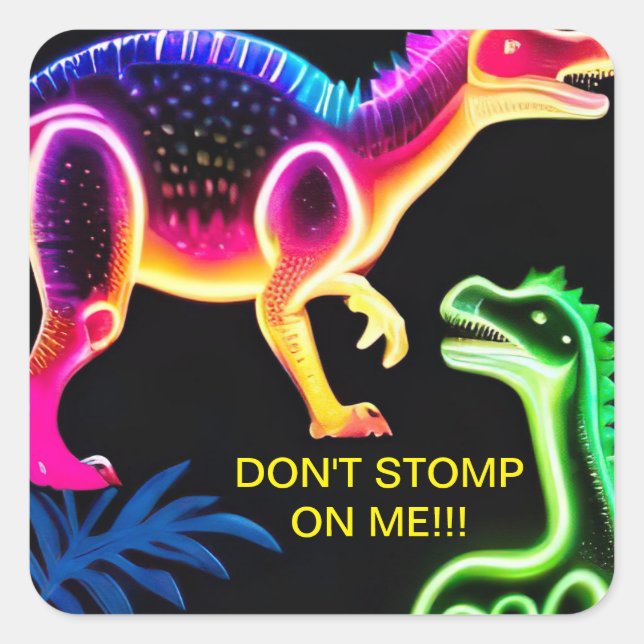 Neon Dinosaur Square Stickers (Front)