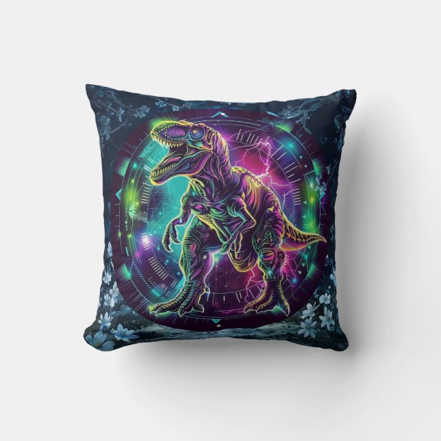 Neon Dinosaur Throw Pillow (Front)