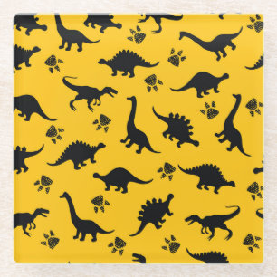 Neon dinosaurs, urban grunge pattern glass coaster
