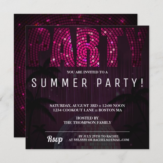 Neon Disco background  party invitation (Front/Back)