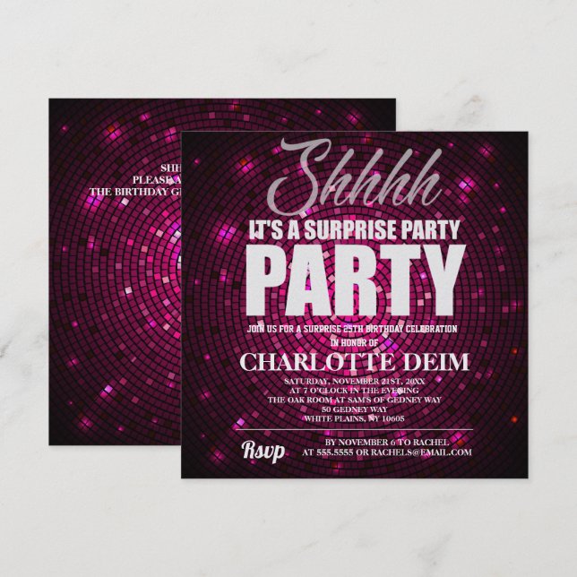 Neon Disco background surprise party Invitation (Front/Back)