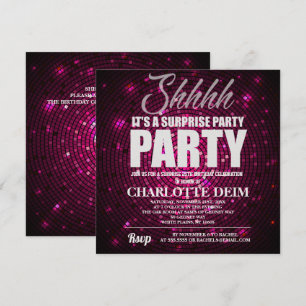 Neon Disco background surprise party Invitation