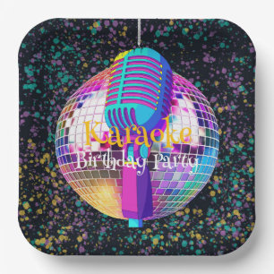 Neon Disco Ball Karaoke Birthday Party Paper Plate