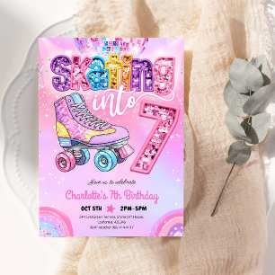 Neon Disco Roller Skating 7th Birthday Invitation