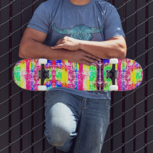 Neon Distressed Rainbow Stripe Skateboard