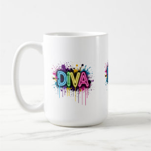 Neon Diva Graffiti Collage with Dripping Paint on Coffee Mug