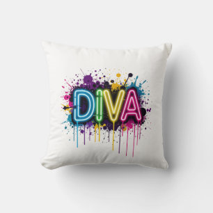Neon Diva Graffiti Collage with Dripping Paint on  Cushion
