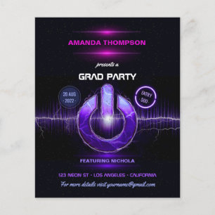 Neon DJ Music Graduation Party Invitation Flyer