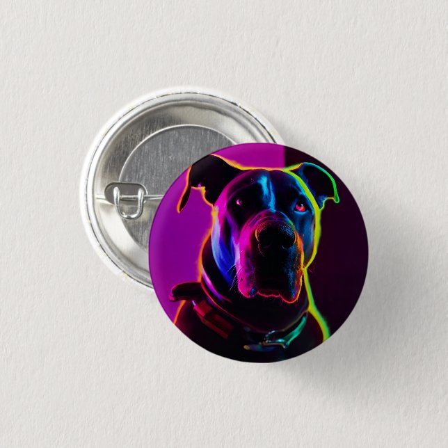 neon dog 3 cm round badge (Front & Back)
