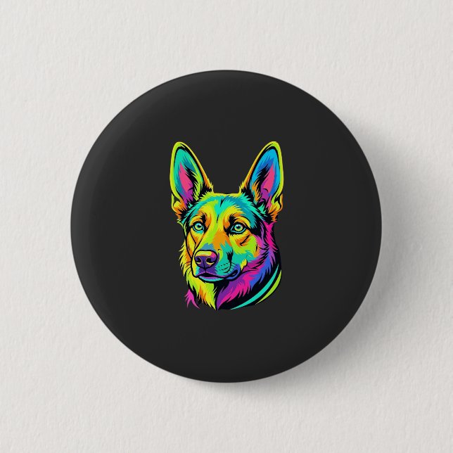 Neon Dog Colourful Vector Portrait 6 Cm Round Badge (Front)