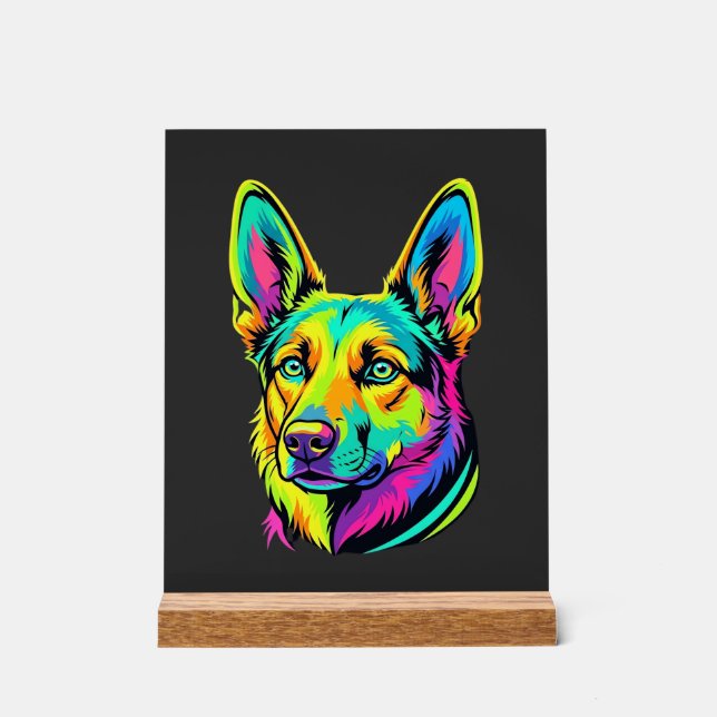 Neon Dog Colourful Vector Portrait Acrylic Sign (Front)