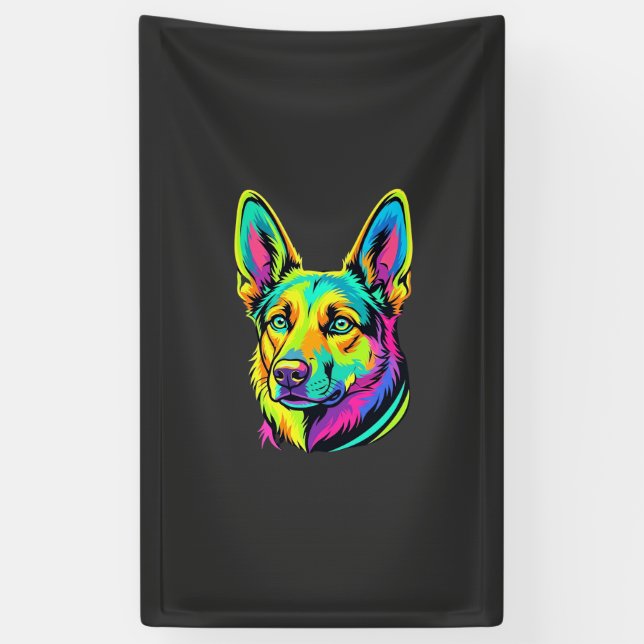 Neon Dog Colourful Vector Portrait Banner (Vertical)