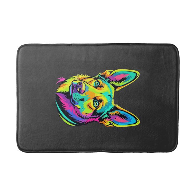 Neon Dog Colourful Vector Portrait Bath Mat (Front)