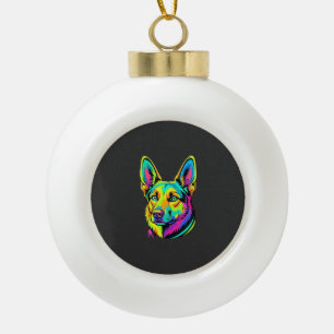 Neon Dog Colourful Vector Portrait Ceramic Ball Christmas Ornament