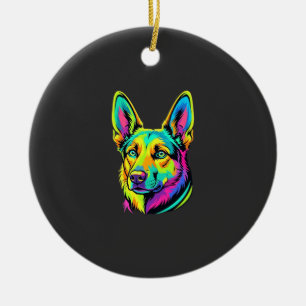 Neon Dog Colourful Vector Portrait Ceramic Tree Decoration