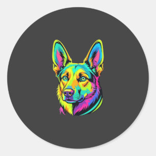 Neon Dog Colourful Vector Portrait Classic Round Sticker