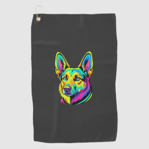 Neon Dog Colourful Vector Portrait Golf Towel