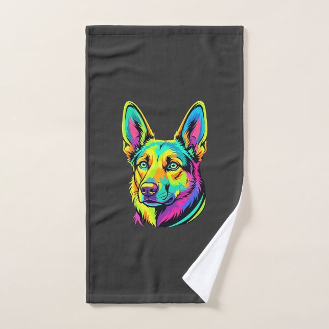 Neon Dog Colourful Vector Portrait Hand Towel (Hand Towel)