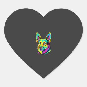 Neon Dog Colourful Vector Portrait Heart Sticker