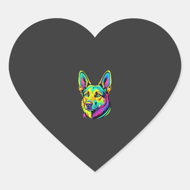 Neon Dog Colourful Vector Portrait Heart Sticker (Front)