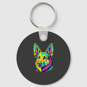 Neon Dog Colourful Vector Portrait Key Ring