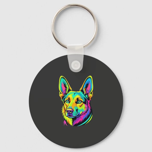 Neon Dog Colourful Vector Portrait Key Ring (Front)