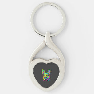 Neon Dog Colourful Vector Portrait Key Ring