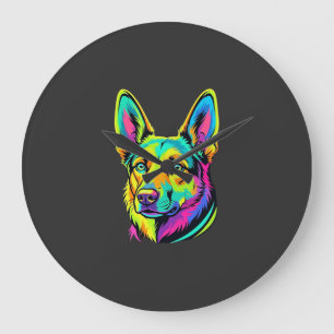Neon Dog Colourful Vector Portrait Large Clock