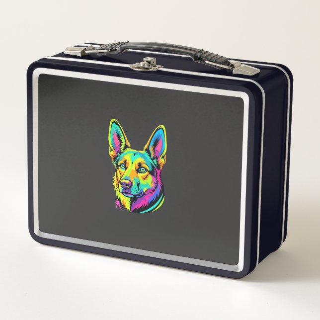 Neon Dog Colourful Vector Portrait Metal Lunch Box (Front)