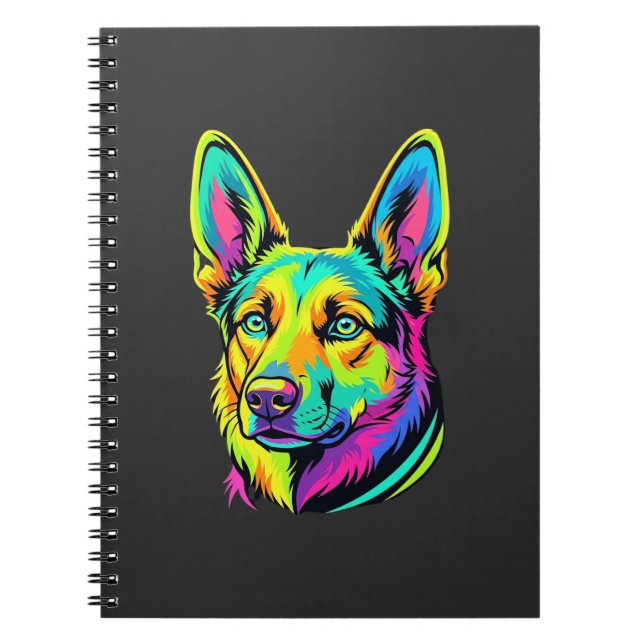 Neon Dog Colourful Vector Portrait Notebook (Front)