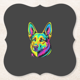 Neon Dog Colourful Vector Portrait Paper Coaster