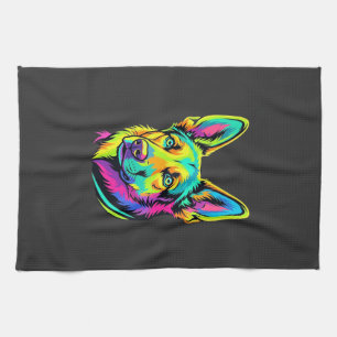 Neon Dog Colourful Vector Portrait Tea Towel