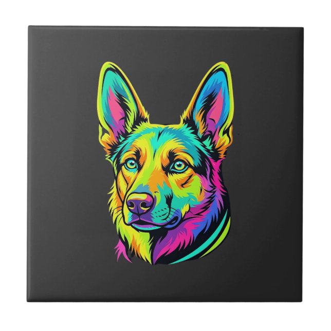 Neon Dog Colourful Vector Portrait Tile (Front)