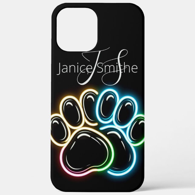 Neon Dog Paws Monogram Case-Mate iPhone Case (Back)