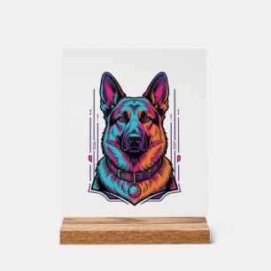 Neon Dog Portrait Vintage Engraving Graphic_1 Acrylic Sign