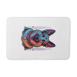 Neon Dog Portrait Vintage Engraving Graphic_1 Bath Mat